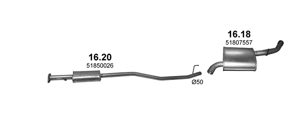 Skica izduvnog sistema za Alfa Romeo Giulietta 1.4 T-Jet, 2010–12/2020