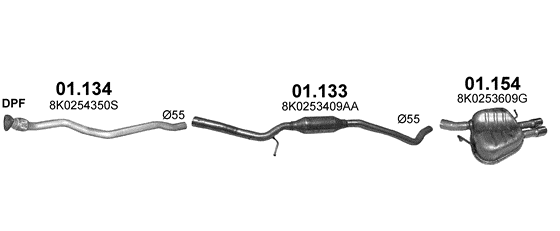 Skica izduvnog sistema za Audi A5 Sportback 2.0 TDI, 2009–12/2016 Skica izduvnog sistema za Audi A5 Sportback 2.0 TDI, 2009–12/2016