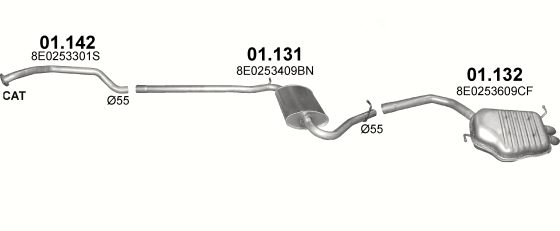 Skica izduvnog sistema za Audi A4 1.9 TDI, 2000–12/2004