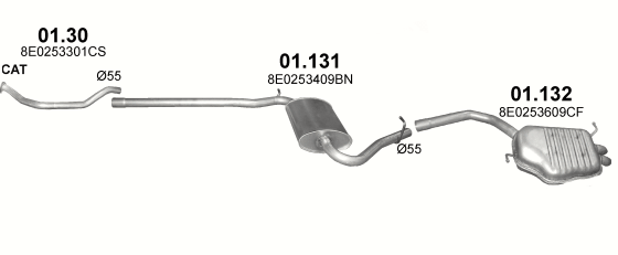 Skica izduvnog sistema za Audi A4 1.9 TDI, 2004–12/2004