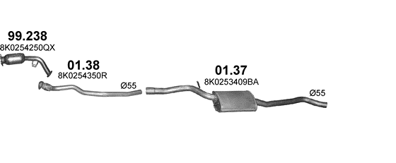 Skica izduvnog sistema za Audi A5 1.8 TFSI, 2007–3/2012