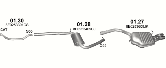 Skica izduvnog sistema za Audi A4 1.9 TDI / 2.0 TDI, 2004–6/2008