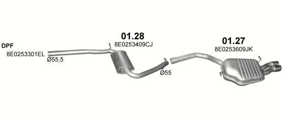 Skica izduvnog sistema za Audi A4 1.9 TDI, 2006–6/2008