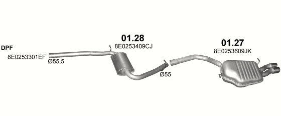 Skica izduvnog sistema za Audi A4 2.0 TDI, 2004–6/2008