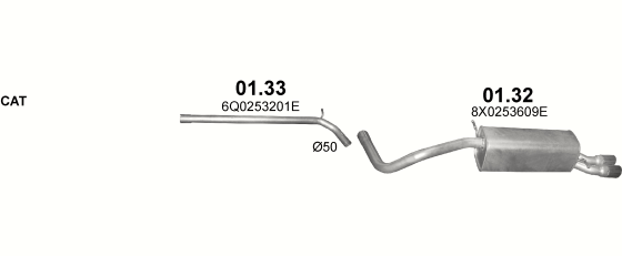 Skica izduvnog sistema za Audi A1 1.4 TFSI (3 vrata) / 1.4 TFSI (5 vrata), 2012–4/2015 Skica izduvnog sistema za Audi A1 1.4 TFSI (3 vrata) / 1.4 TFSI (5 vrata), 2012–4/2015
