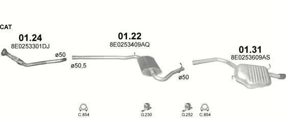 Skica izduvnog sistema za Audi A4 1.6, 2004–10/2007