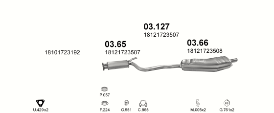 Skica izduvnog sistema za BMW Serija 5 E34 2.0 — 520i 24V, 1990–1992