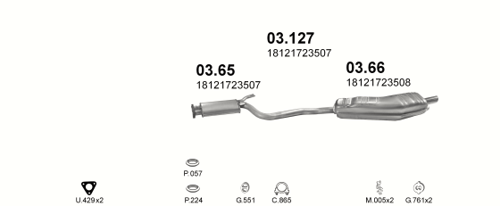 Skica izduvnog sistema za BMW Serija 5 E34 2.0 — 520i 24V, 1990–1995