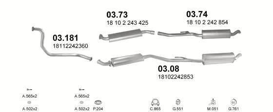 Skica izduvnog sistema za BMW Serija 5 E34 2.4 TD — 524d TD, 1988–1991