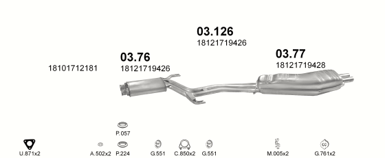 Skica izduvnog sistema za BMW Serija 5 E34 2.5 — 525i, 1987–9/1990