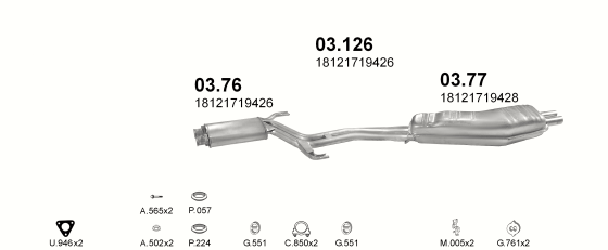 Skica izduvnog sistema za BMW Serija 5 E34 2.5 — 525i, 1987–9/1990