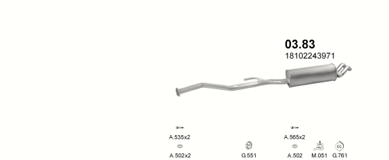 Skica izduvnog sistema za BMW Serija 5 E34 2.5 TD — 525d TD,TDS, 1991–9/1992