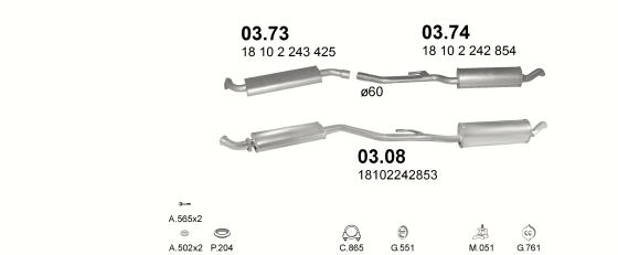 Skica izduvnog sistema za BMW Serija 5 E34 2.5 TD — 525d TDS, 1992–3/1996