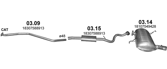 Skica izduvnog sistema za BMW Serija 3 E90 2.0 — 318i, 2005–8/2007 · 2006–2/2009 Skica izduvnog sistema za BMW Serija 3 E90 2.0 — 318i, 2005–8/2007 · 2006–2/2009
