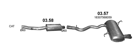 Skica izduvnog sistema za BMW Serija 3 E90 1.6 — 316i, 2007–2012 Skica izduvnog sistema za BMW Serija 3 E90 1.6 — 316i, 2007–2012