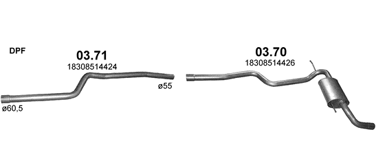 Skica izduvnog sistema za BMW Serija 3 F31 2.0 D — 316d / 318d / 318xDrive / 320d / 320d xDrive, 2012–2016