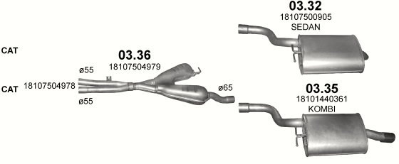 Skica izduvnog sistema za BMW Serija 5 E39 2.2 — 520i, 2000–7/2003 Skica izduvnog sistema za BMW Serija 5 E39 2.2 — 520i, 2000–7/2003