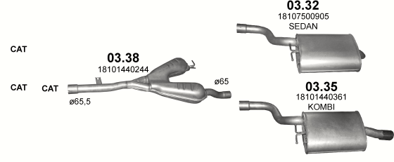 Skica izduvnog sistema za BMW Serija 5 E39 2.0 — 520i, 1998–9/2000 Skica izduvnog sistema za BMW Serija 5 E39 2.0 — 520i, 1998–9/2000