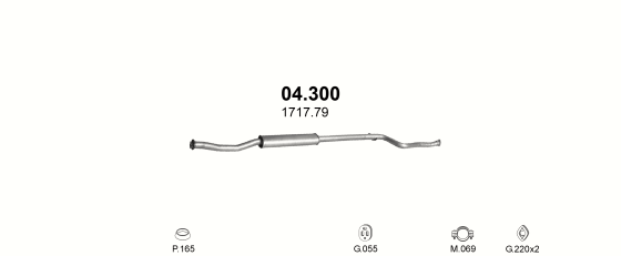 Skica izduvnog sistema za Citroen Saxo 1.6, 2000–2004