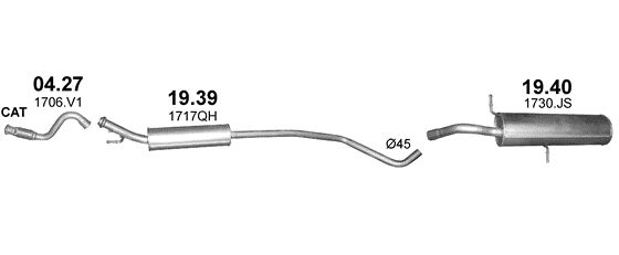 Skica izduvnog sistema za Citroen DS4 1.6 — 1.6 VTi 16V, 2011–7/2015 Skica izduvnog sistema za Citroen DS4 1.6 — 1.6 VTi 16V, 2011–7/2015