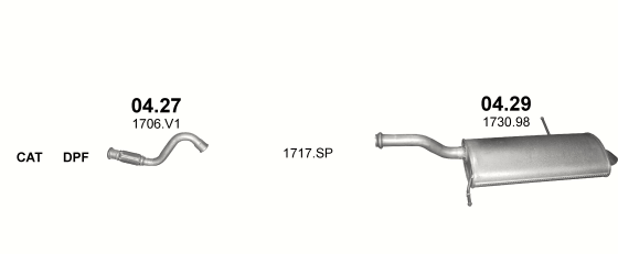 Skica izduvnog sistema za Citroen C4 Grand Picasso 1.6 D — 1.6 HDi/e-HDi dizel, 2010–8/2013