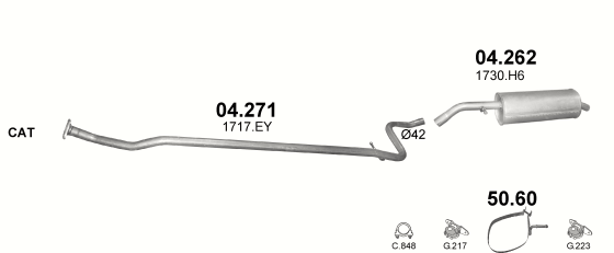 Skica izduvnog sistema za Citroen C2 1.1 — 1.1i, 2005–2010 Skica izduvnog sistema za Citroen C2 1.1 — 1.1i, 2005–2010