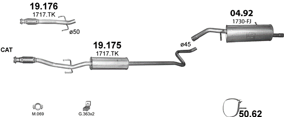 Skica izduvnog sistema za Citroen DS3 1.4 — 1.4 VTi, 2009–7/2015 Skica izduvnog sistema za Citroen DS3 1.4 — 1.4 VTi, 2009–7/2015