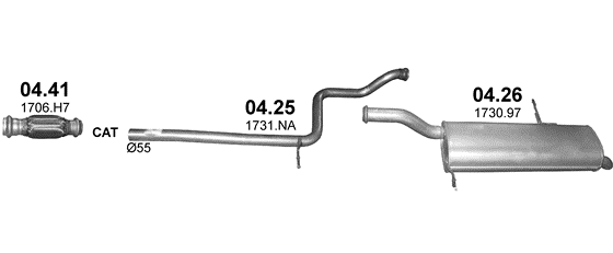 Skica izduvnog sistema za Citroen C4 Grand Picasso 1.8 — 1.8i 16V, 2006–12/2008