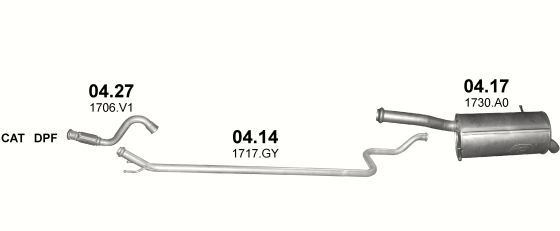 Skica izduvnog sistema za Citroen C4 Picasso 1.6 D — 1.6 HDi/e-HDi dizel, 2010–8/2013 Skica izduvnog sistema za Citroen C4 Picasso 1.6 D — 1.6 HDi/e-HDi dizel, 2010–8/2013