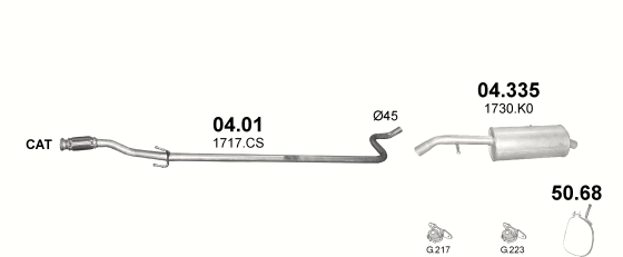 Skica izduvnog sistema za Citroen C2 1.4 D — 1.4 HDi dizel, 2003–11/2005 Skica izduvnog sistema za Citroen C2 1.4 D — 1.4 HDi dizel, 2003–11/2005