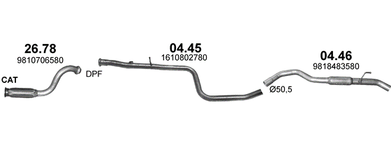 Skica izduvnog sistema za Citroen C4 Grand Picasso 1.6 D — 1.6 HDi dizel, 2014–8/2018