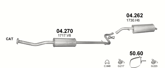 Skica izduvnog sistema za Citroen C2 1.4 — 1.4i / 1.4i-16V, 2003–12/2005 · 2006–2010 · 2006–12/2010 Skica izduvnog sistema za Citroen C2 1.4 — 1.4i / 1.4i-16V, 2003–12/2005 · 2006–2010 · 2006–12/2010