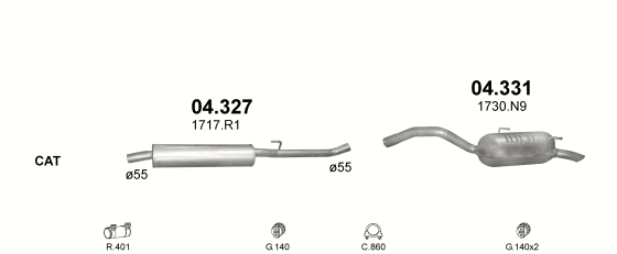 Skica izduvnog sistema za Citroen C8 2.0 D — 2.0 HDi dizel, 2002–2007 Skica izduvnog sistema za Citroen C8 2.0 D — 2.0 HDi dizel, 2002–2007