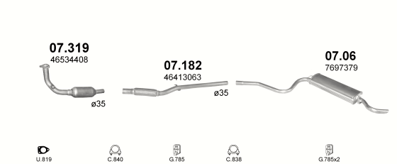 Skica izduvnog sistema za Fiat Cinquecento 0.9 — 900 i.e., 1994–1998 Skica izduvnog sistema za Fiat Cinquecento 0.9 — 900 i.e., 1994–1998