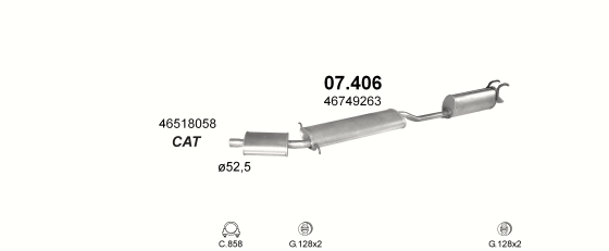 Skica izduvnog sistema za Fiat Multipla 1.6 — 1.6i 16V 100, 1999–2001 Skica izduvnog sistema za Fiat Multipla 1.6 — 1.6i 16V 100, 1999–2001