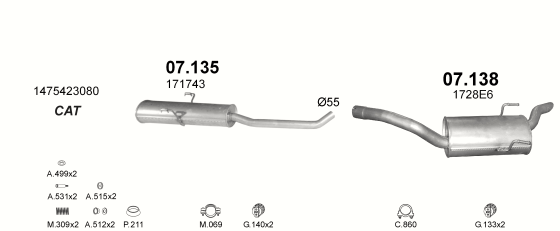 Skica izduvnog sistema za Fiat Ulysse 2.0 — 2.0i, 1995–6/2000 Skica izduvnog sistema za Fiat Ulysse 2.0 — 2.0i, 1995–6/2000