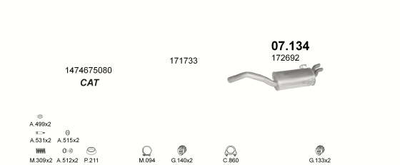 Skica izduvnog sistema za Fiat Ulysse 2.0 — 2.0i TURBO, 1994–2002 Skica izduvnog sistema za Fiat Ulysse 2.0 — 2.0i TURBO, 1994–2002