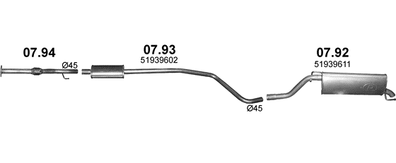 Skica izduvnog sistema za Fiat 500L 1.4 — 1.4i, od 2012 Skica izduvnog sistema za Fiat 500L 1.4 — 1.4i, od 2012