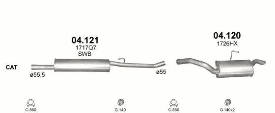 Skica izduvnog sistema za Fiat Ulysse 2.0 — 2.0 16V, 2001–8/2002 Skica izduvnog sistema za Fiat Ulysse 2.0 — 2.0 16V, 2001–8/2002