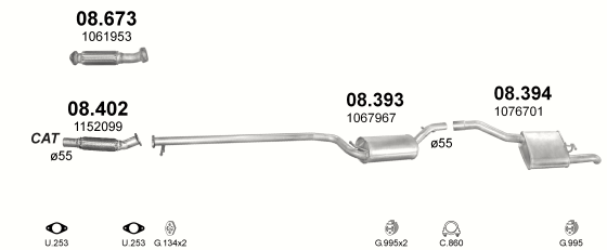Skica izduvnog sistema za Ford Focus 1.8 D — 1.8 TDi dizel, 1999–12/1999 Skica izduvnog sistema za Ford Focus 1.8 D — 1.8 TDi dizel, 1999–12/1999
