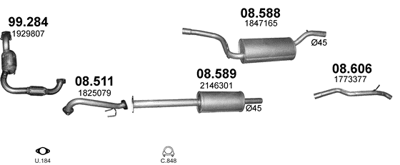 Skica izduvnog sistema za Ford Focus 1.0 — III · 1.0 EcoBoost, 2012–2019 Skica izduvnog sistema za Ford Focus 1.0 — III · 1.0 EcoBoost, 2012–2019