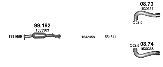 Skica izduvnog sistema za Ford Kuga 2.5 — 2.5i Turbo, 2008–11/2012 Skica izduvnog sistema za Ford Kuga 2.5 — 2.5i Turbo, 2008–11/2012