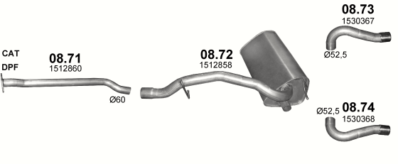 Skica izduvnog sistema za Ford Kuga 2.0 D — 2.0 TDCi dizel, 2008–11/2012 · 2010–11/2012 Skica izduvnog sistema za Ford Kuga 2.0 D — 2.0 TDCi dizel, 2008–11/2012 · 2010–11/2012
