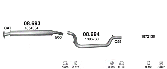 Skica izduvnog sistema za Ford Focus 1.6 — III · 1.6 EcoBoost, 2011–2016 Skica izduvnog sistema za Ford Focus 1.6 — III · 1.6 EcoBoost, 2011–2016