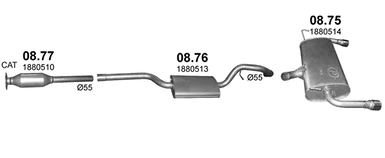 Skica izduvnog sistema za Ford Kuga II 1.5 — 1.5 EcoBoost, 2014–6/2019