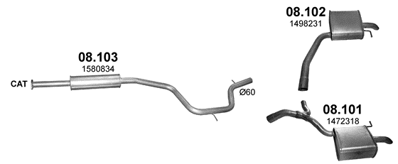 Skica izduvnog sistema za Ford S-Max 2.3, 2007–12/2014 Skica izduvnog sistema za Ford S-Max 2.3, 2007–12/2014