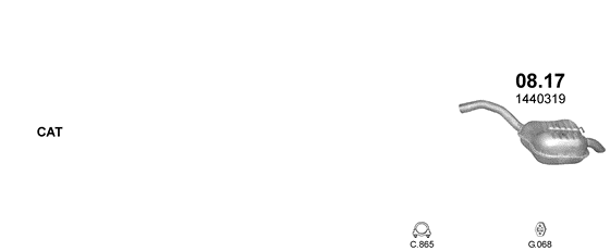 Skica izduvnog sistema za Ford S-Max 1.6 D — 1.6 TDCi dizel, 2011–12/2014 Skica izduvnog sistema za Ford S-Max 1.6 D — 1.6 TDCi dizel, 2011–12/2014