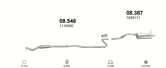 Skica izduvnog sistema za Ford Ka 1.3, 2000–10/2002 Skica izduvnog sistema za Ford Ka 1.3, 2000–10/2002