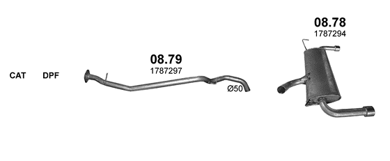 Skica izduvnog sistema za Ford Kuga II 2.0 D — 2.0 TDCi, 2012–9/2014 · 2014–6/2019