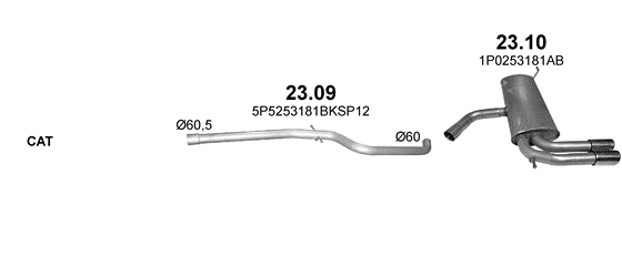 Skica izduvnog sistema za Seat Altea 2.0 D, 2006–12/2010, monovolumen